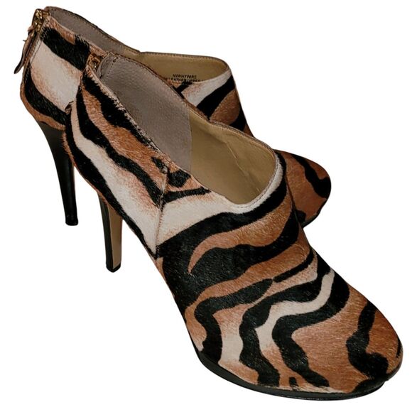 Nine West Heels - Cowhide Leather - Leopard Print Booties 7.5 - Picture 3 of 8